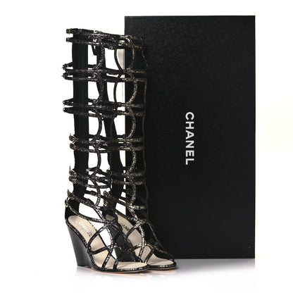 Chanel Metallic Lambskin Gladiator Wedge Strap Sandals 40 Argent Black 8 of 8