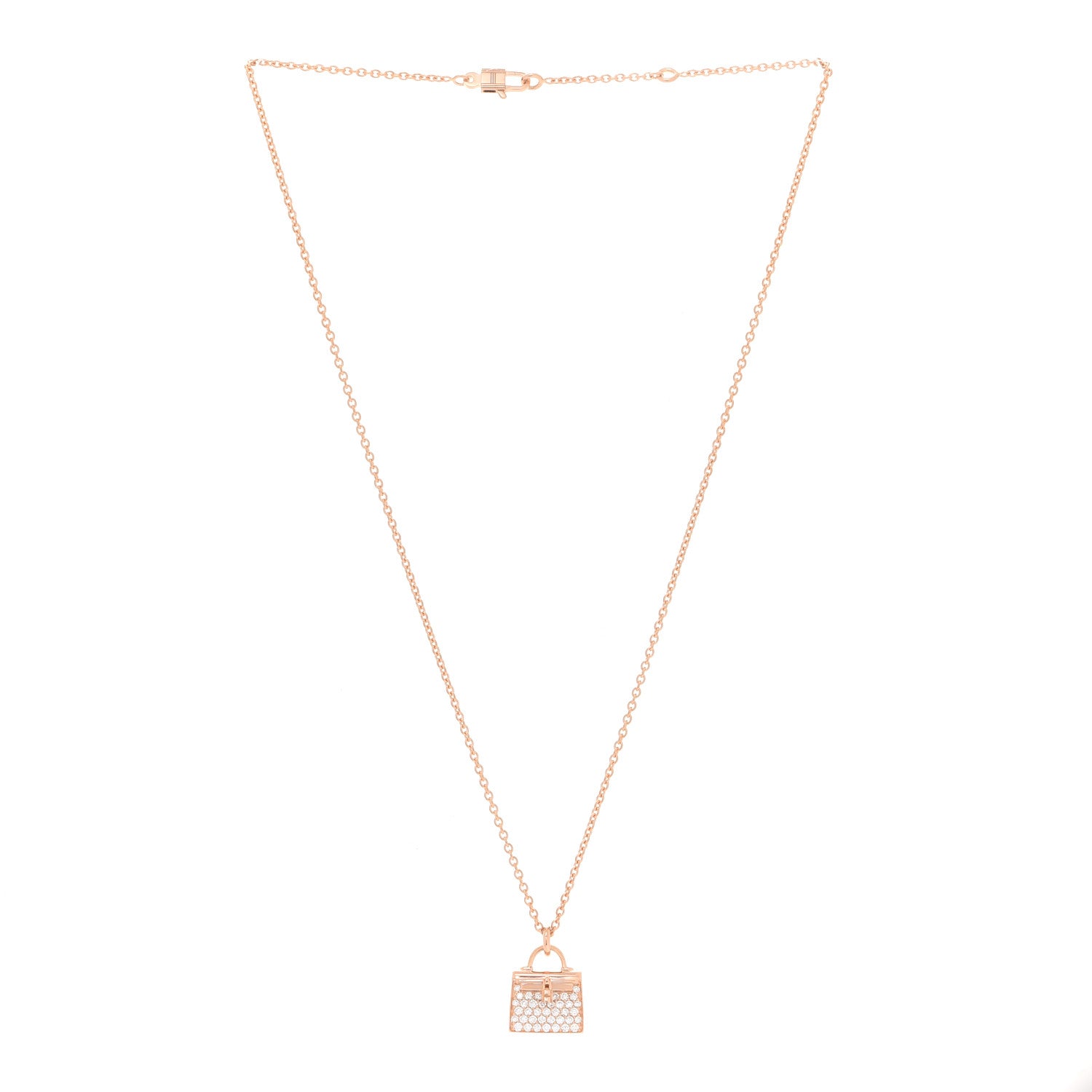 Hermes 18K Rose Gold Diamond Kelly Amulettes Pendant Necklace 3 of 6