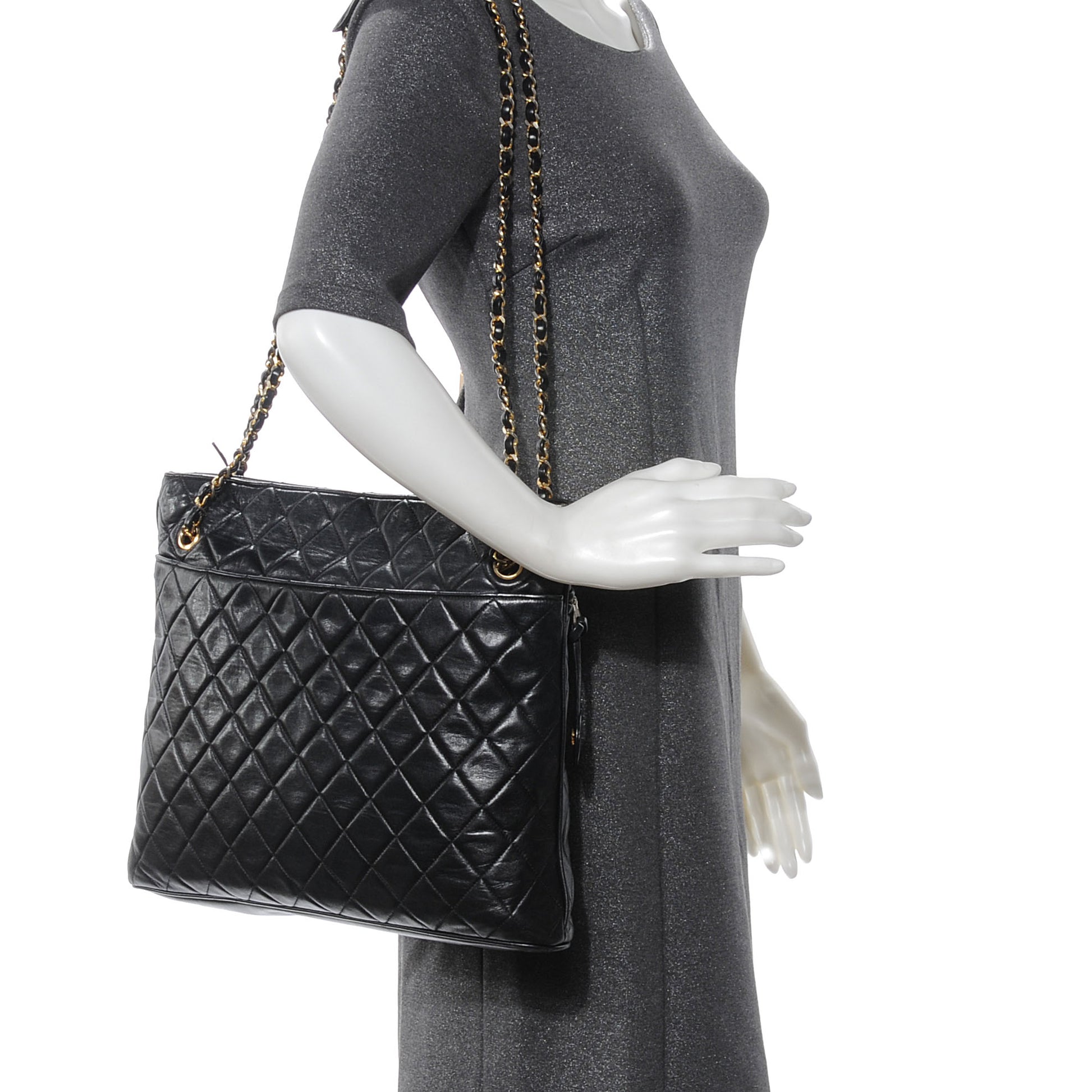 Chanel Lambskin Shopping Tote Black 2 of 9