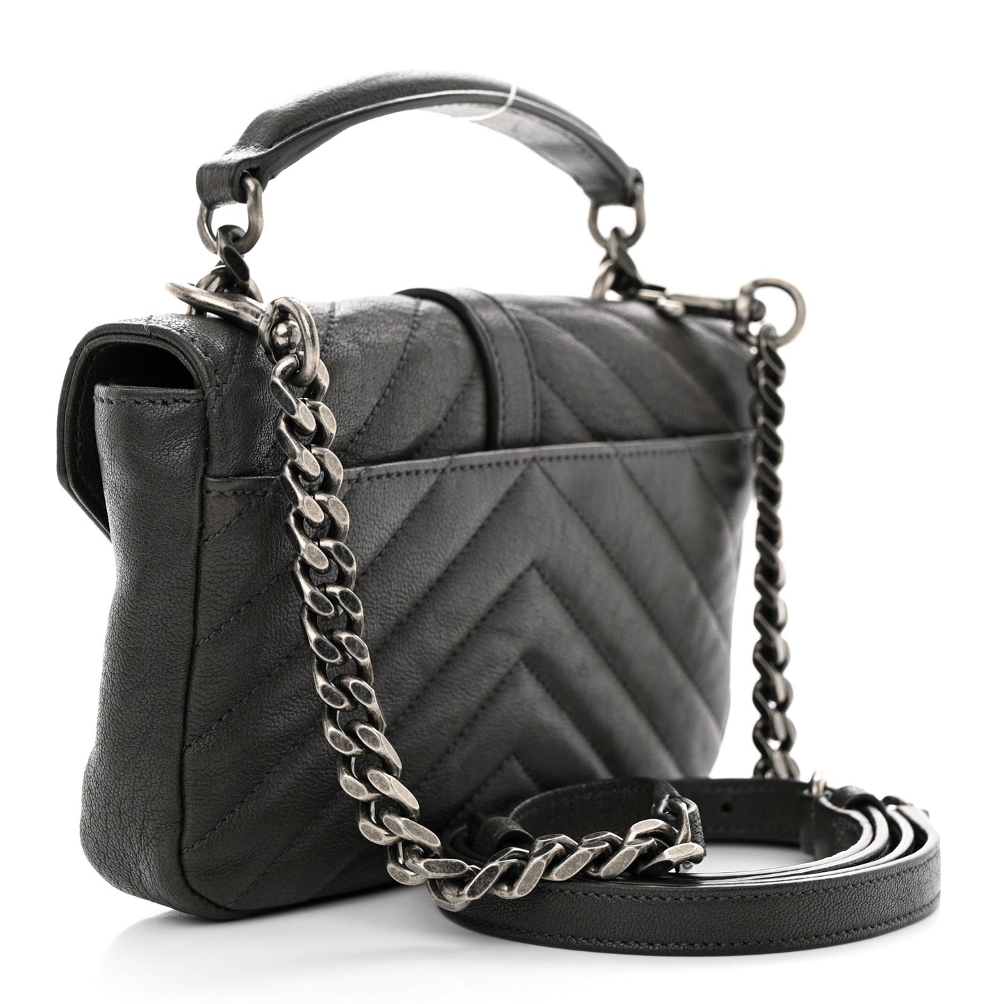 Sheepskin Matelasse Chevron Monogram College Chain Wallet Coal