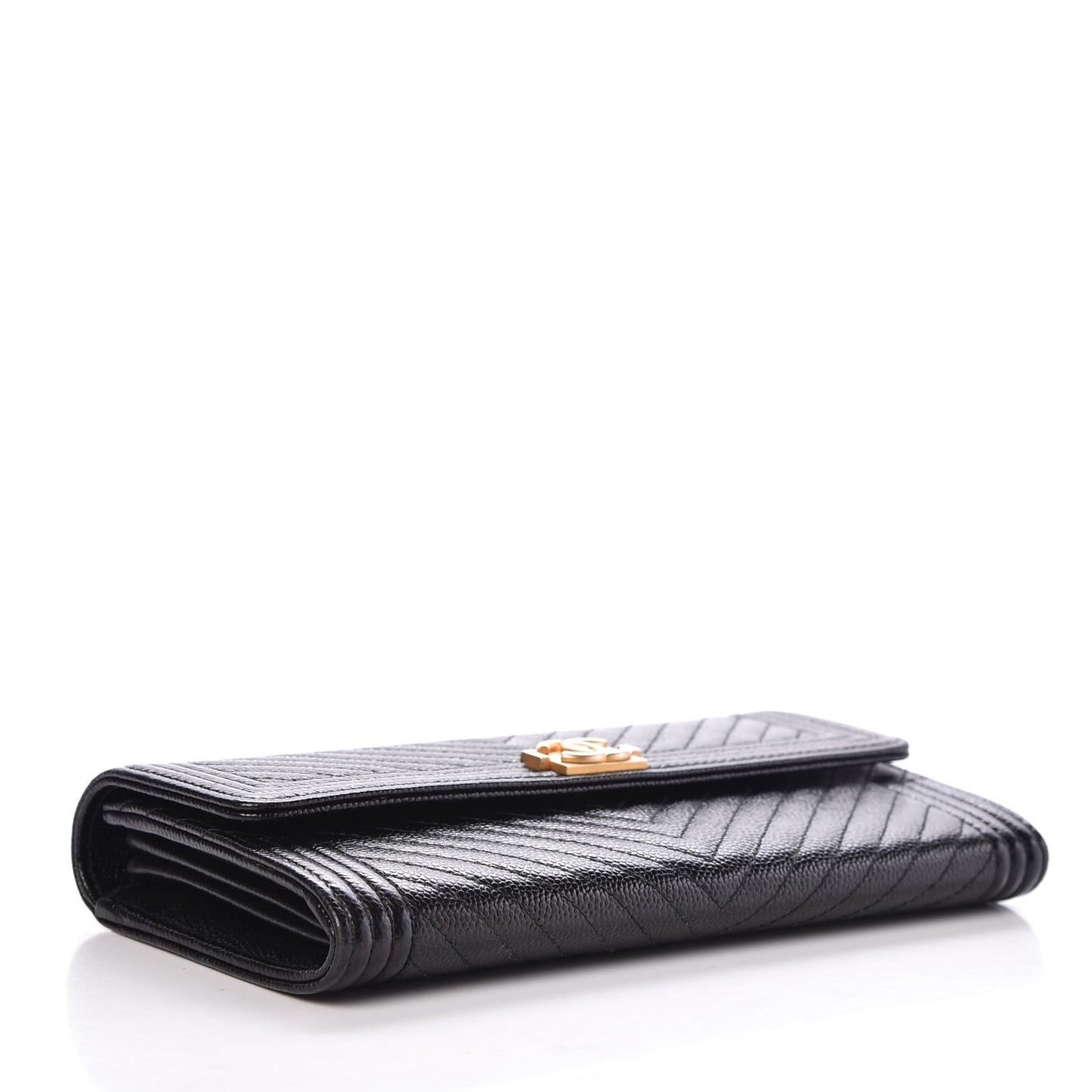 Caviar Chevron Quilted Boy Flap Wallet Black