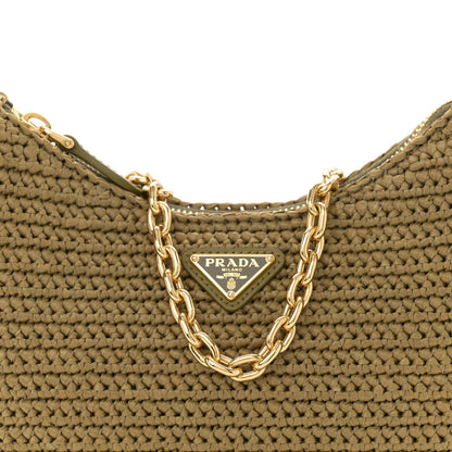 Prada Yarn Raffia Effect Crochet Re-Edition 2005 Shoulder Bag Olive Green 8 of 11