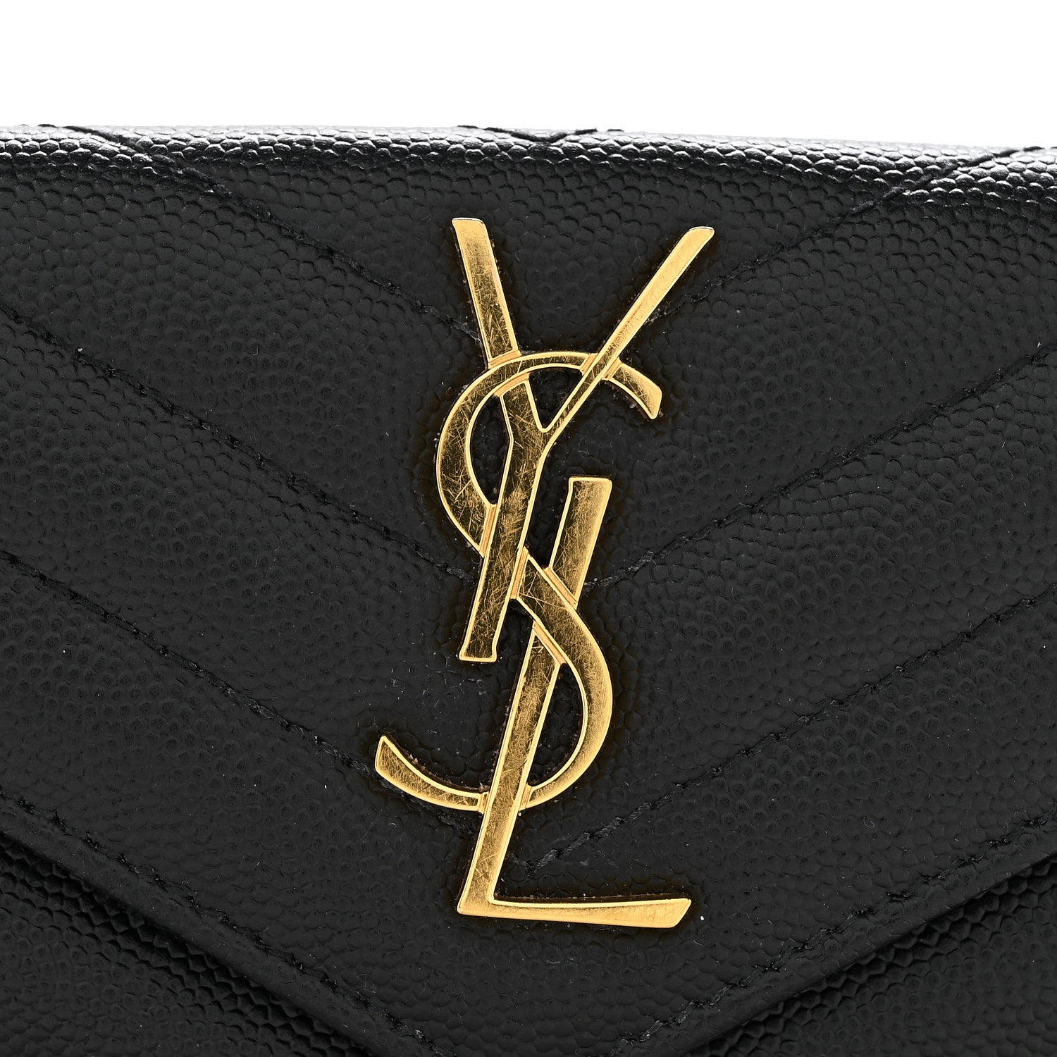 Saint Laurent Grain De Poudre Matelasse Chevron Small Monogram Envelope Wallet Black 10 of 11
