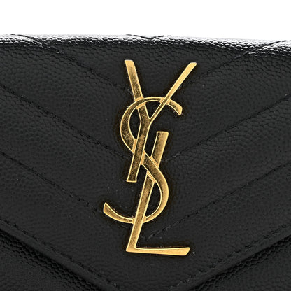 Saint Laurent Grain De Poudre Matelasse Chevron Small Monogram Envelope Wallet Black 10 of 11