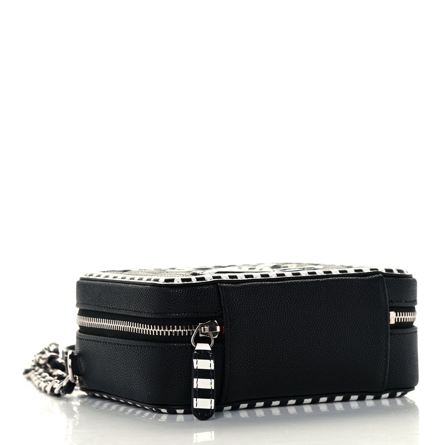 Chanel Caviar Quilted Striped Filigree Vanity Clutch With Chain Black White 4 of 10