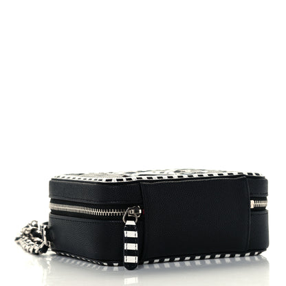 Chanel Caviar Quilted Striped Filigree Vanity Clutch With Chain Black White 4 of 10