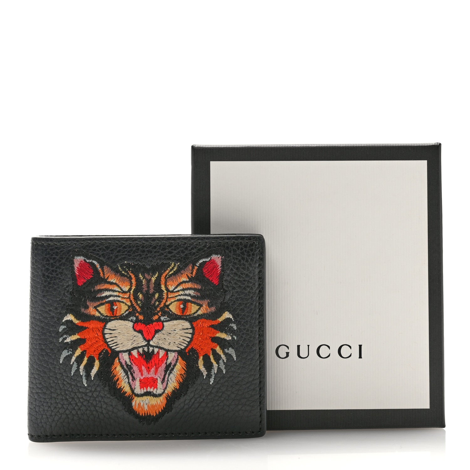 Gucci Grained Calfskin Angry Cat Bi-Fold Wallet Black 7 of 7