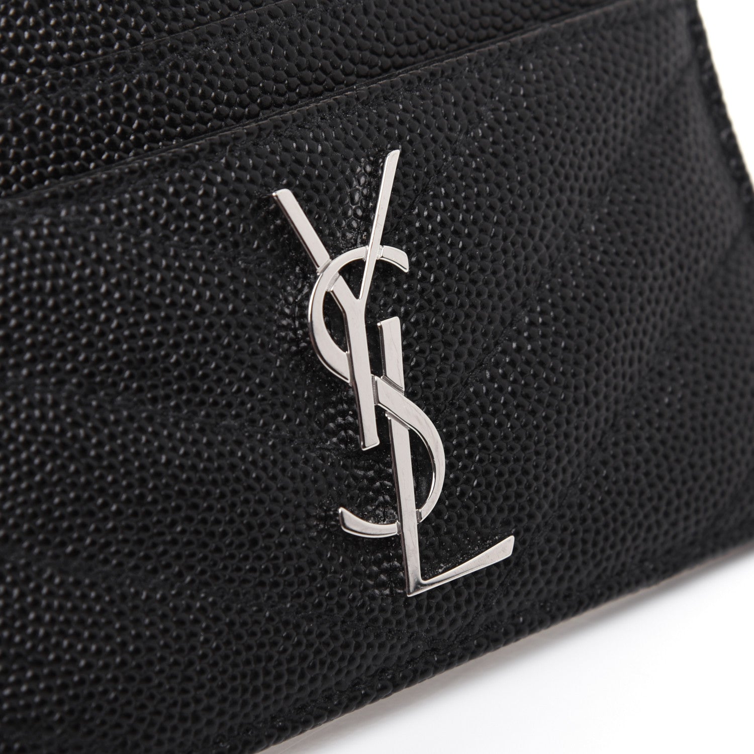 Saint Laurent Grain De Poudre Matelasse Chevron Monogram Credit Card Case Black 10 of 12