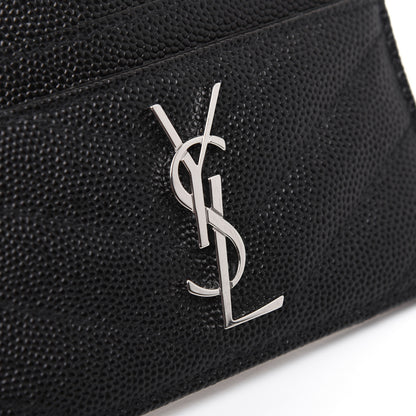 Saint Laurent Grain De Poudre Matelasse Chevron Monogram Credit Card Case Black 10 of 12