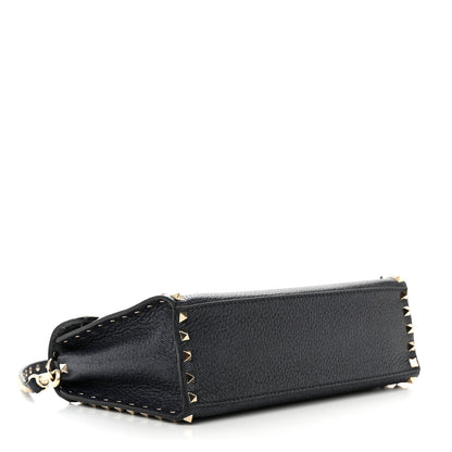 Valentino Garavani Pebbled Calfskin Small Rockstud Single Handle Flap Bag Deep Denim 4 of 9