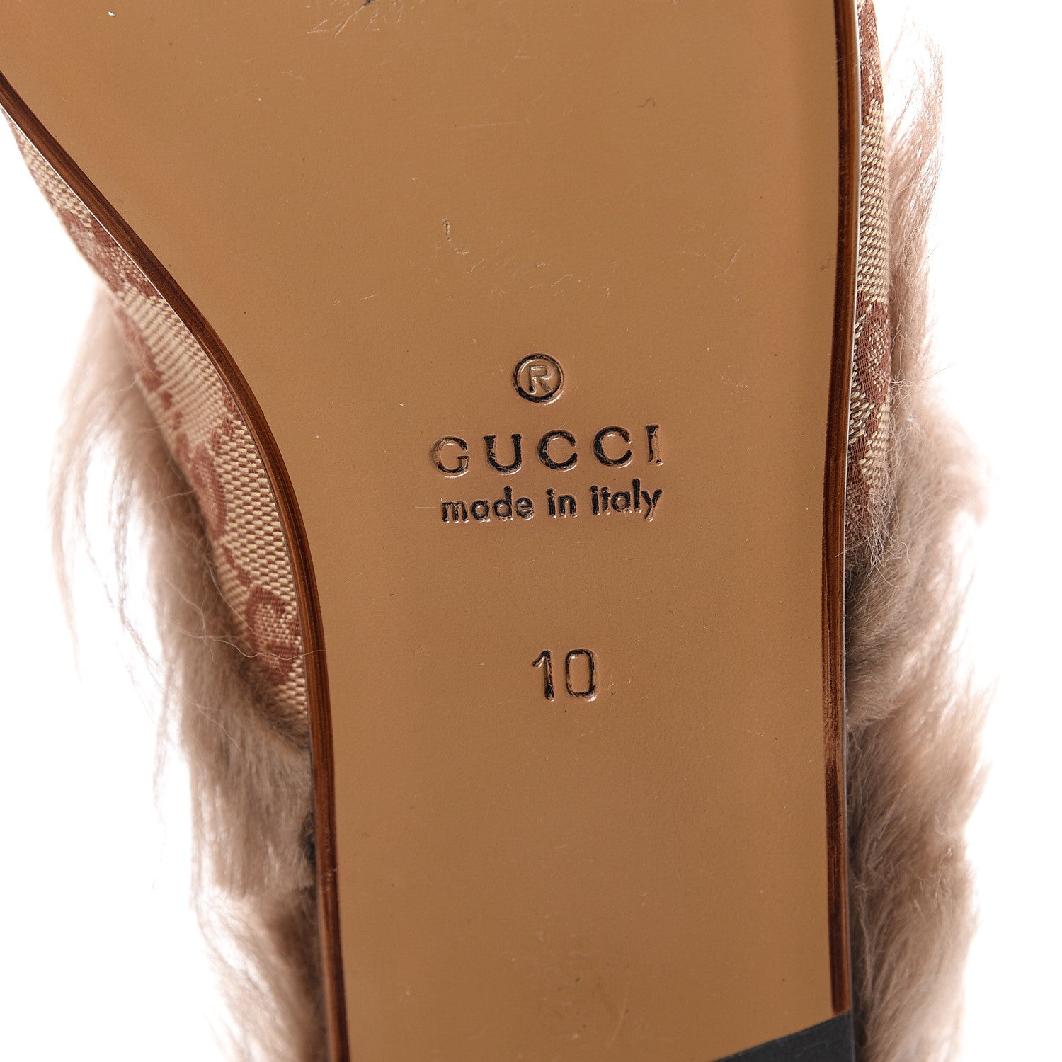 Gucci GG Monogram Fur Mens Princetown Slippers 10 Beige Ruggine Rust 6 of 7