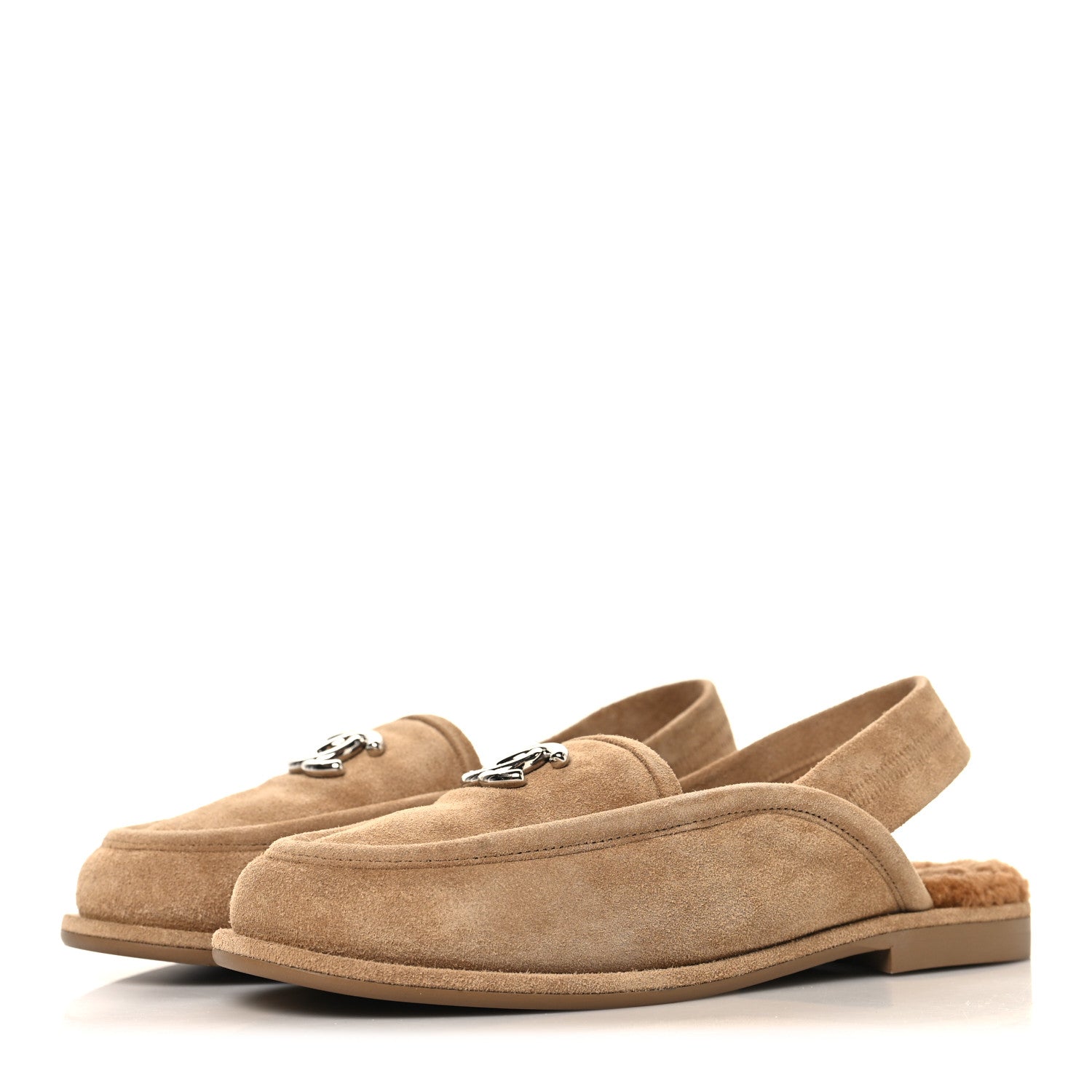 Chanel Suede Calfskin CC Slingback Loafers 35 Dark Beige 1803623