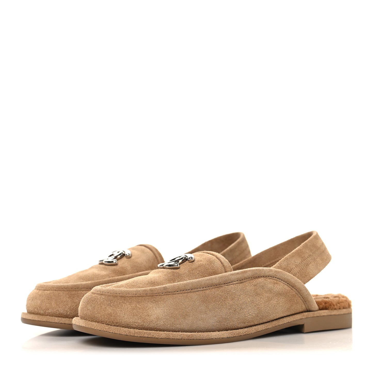 Suede Calfskin CC Slingback Loafers 35 Dark Beige