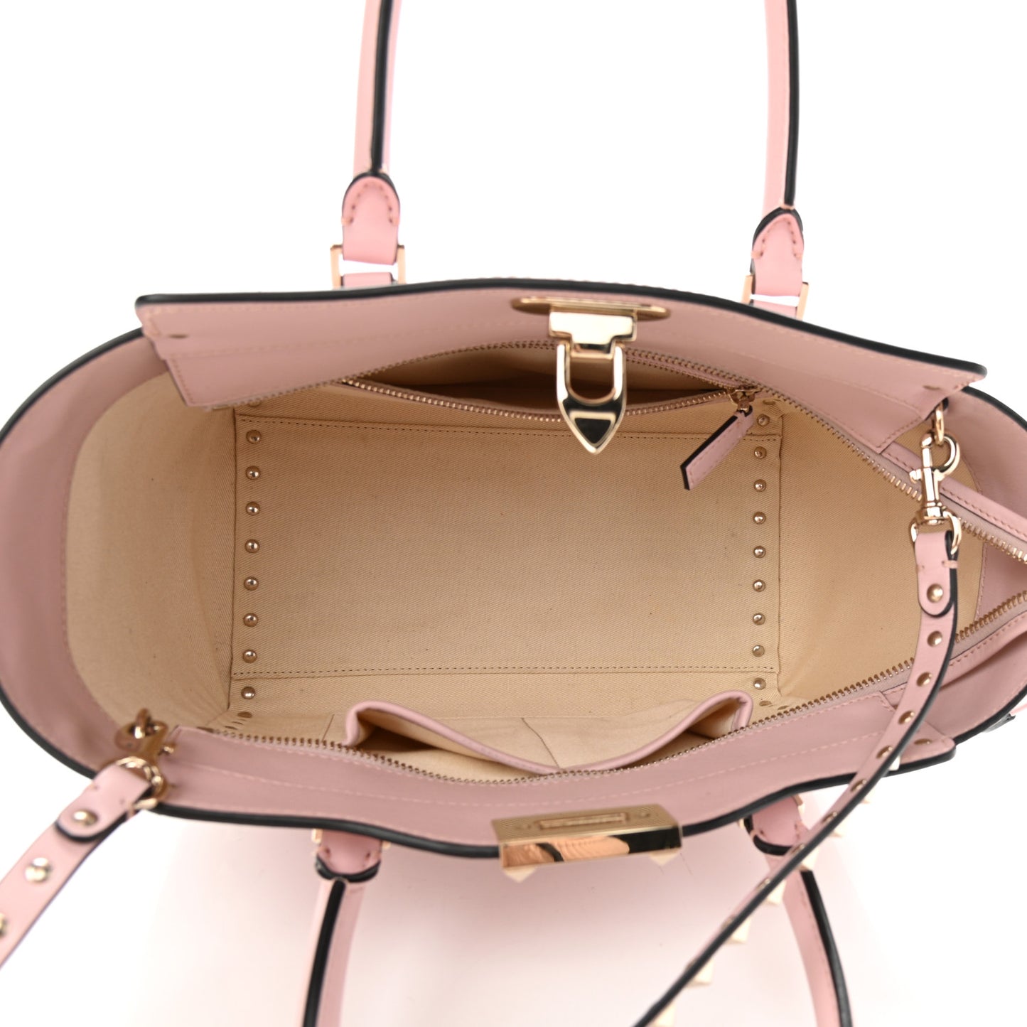 Vitello Small Rockstud Double Handle Tote Water Rose