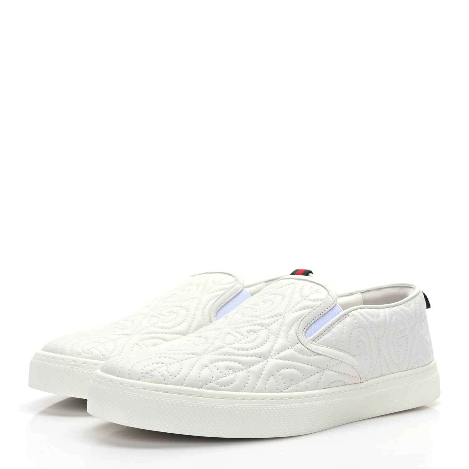 Gucci Nappa Web G Rhombus Quilted Mens Slip On Sneakers 8.5 Great White 3 of 7