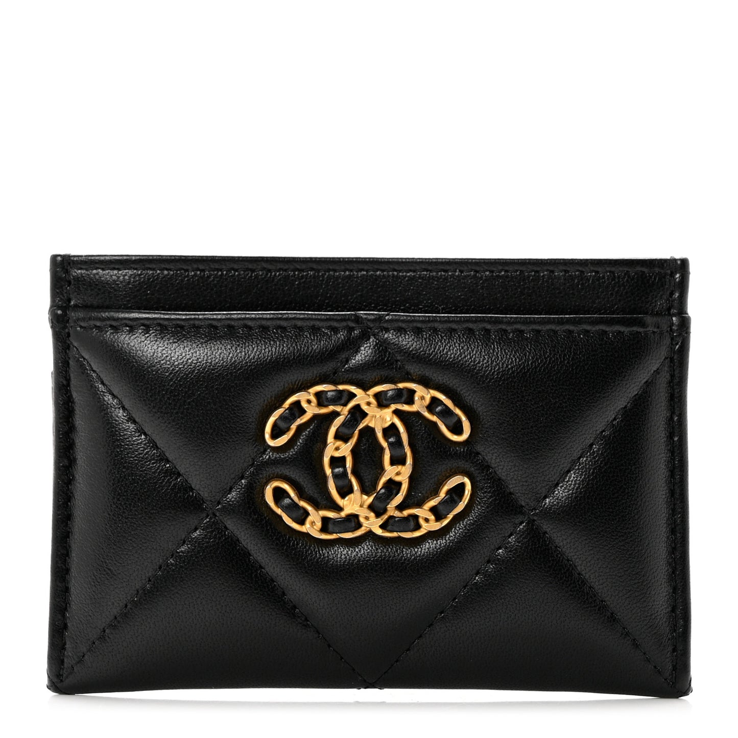Lambskin Quilted Chanel 19 Card Holder Black