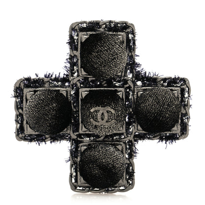 Chanel Gripoix Tweed Velour CC Cross Brooch Ruthenium Black 1 of 3
