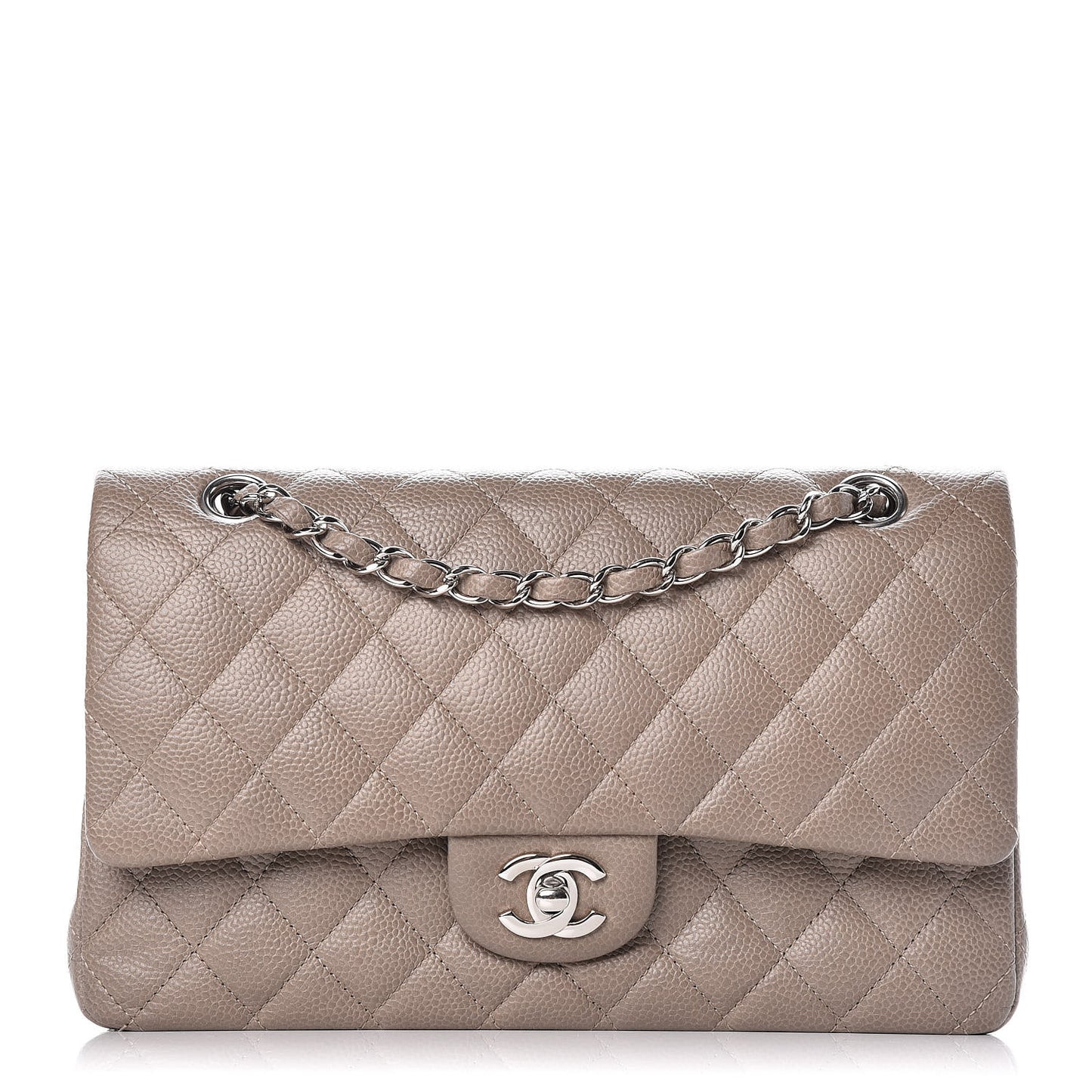 Caviar Quilted Medium Double Flap Taupe