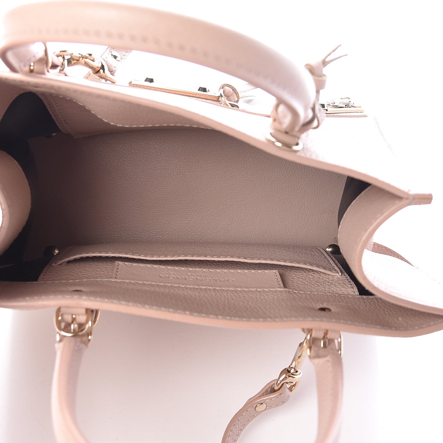 Grained Calfskin Gold Metallic Edge Hardware Papier Mini A4 Tote Rose Des Sables