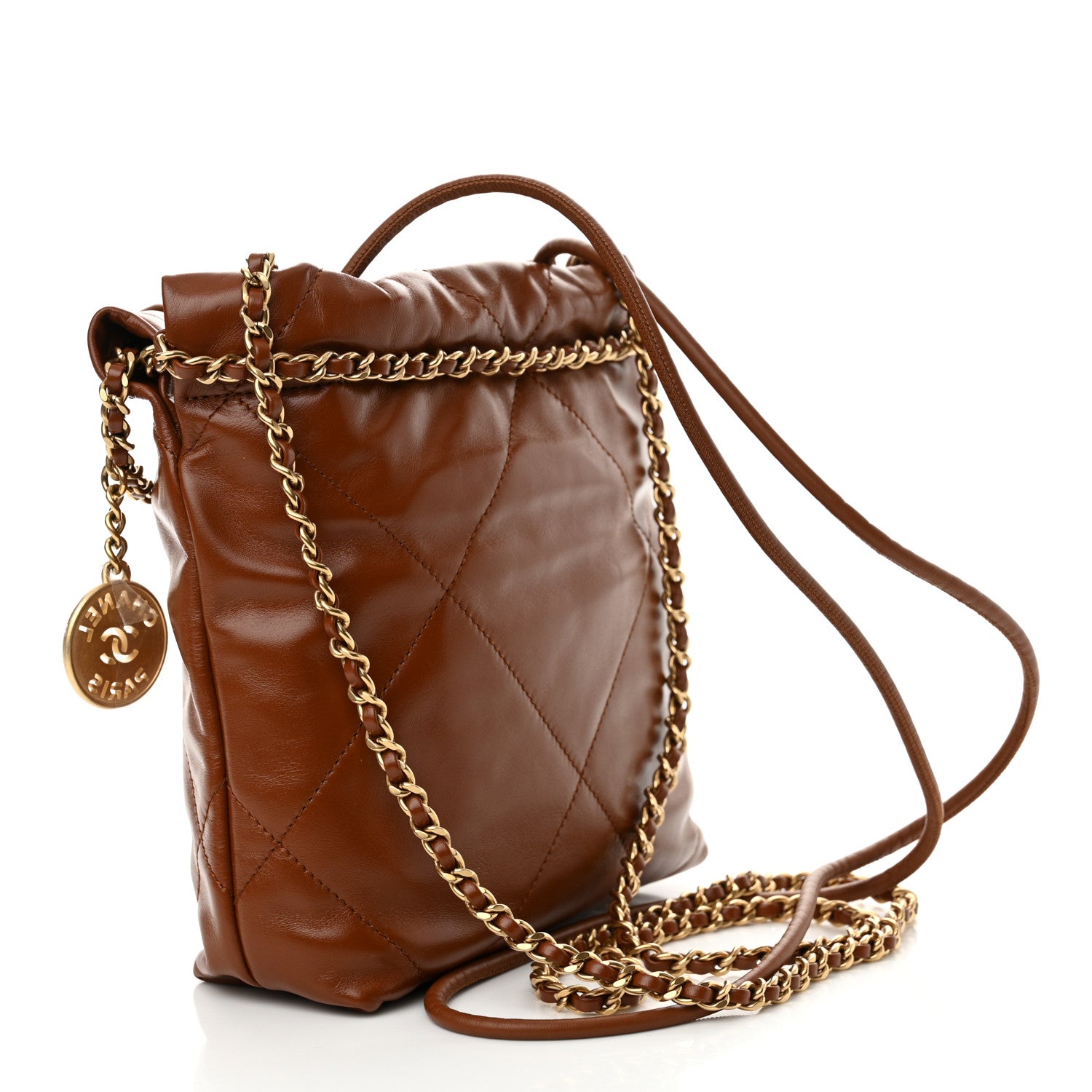 CHANEL ブラウン キルティング バッグ Chanel Lambskin Quilted Mini Wenge Wood Bowling Bag Burgundy