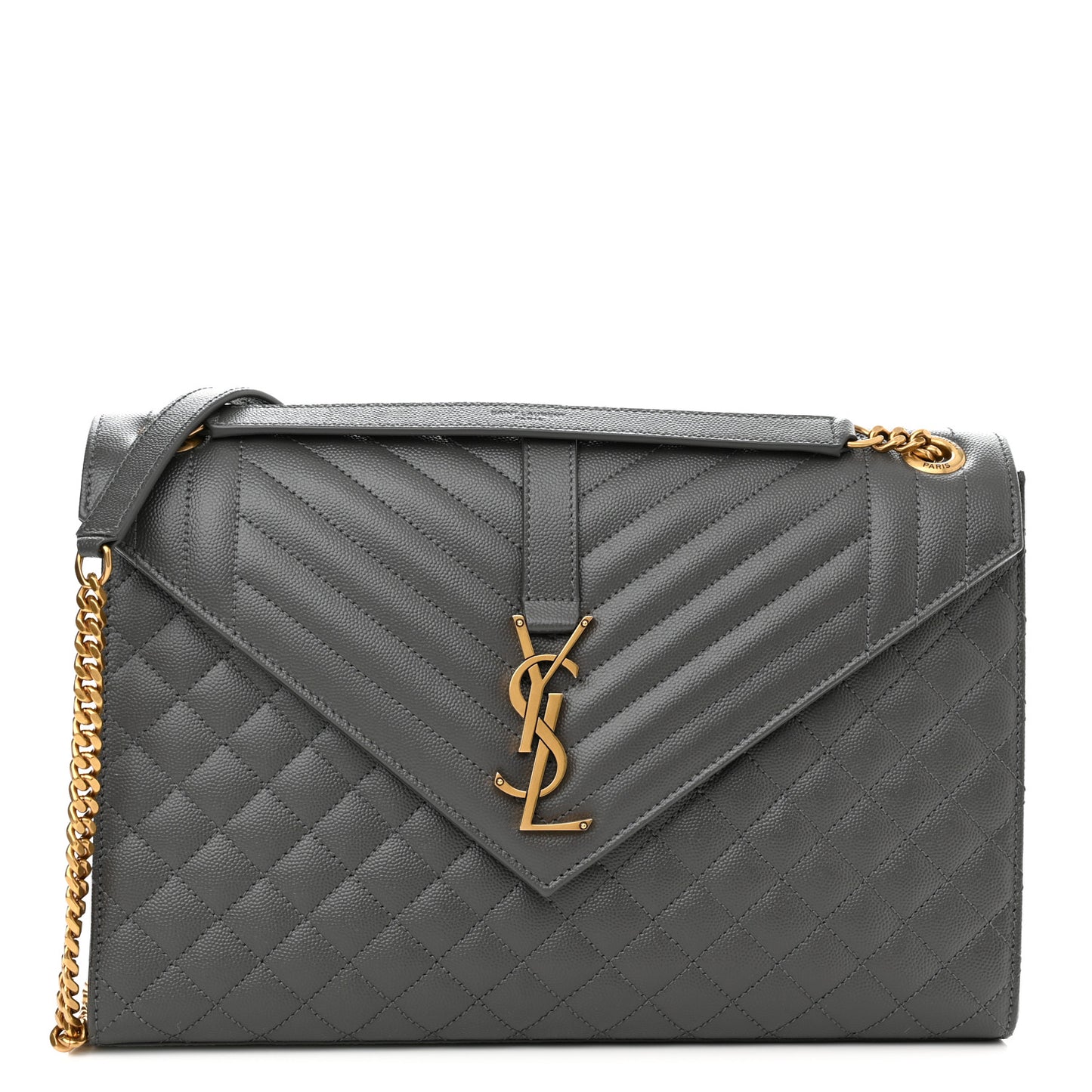 Grain De Poudre Textured Mixed Matelasse Large Triquilt Monogram Satchel Storm