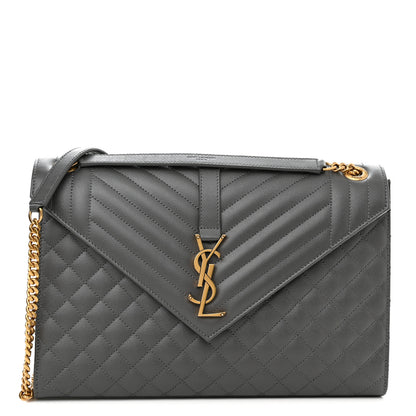 Saint Laurent Grain De Poudre Textured Mixed Matelasse Large Triquilt Monogram Satchel Storm 1 of 10
