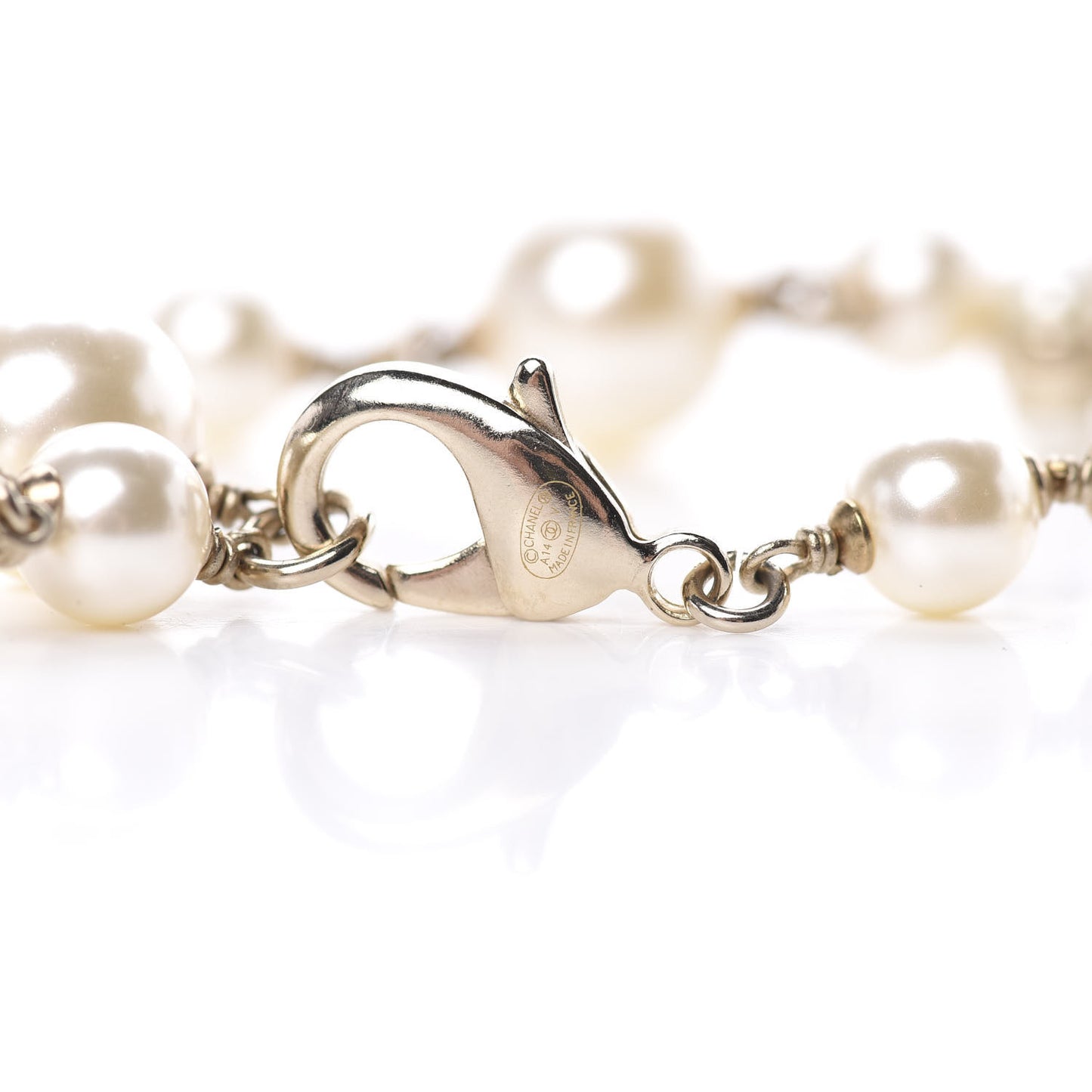 Graduated Pearl Crystal Twisted CC Long Necklace Gold