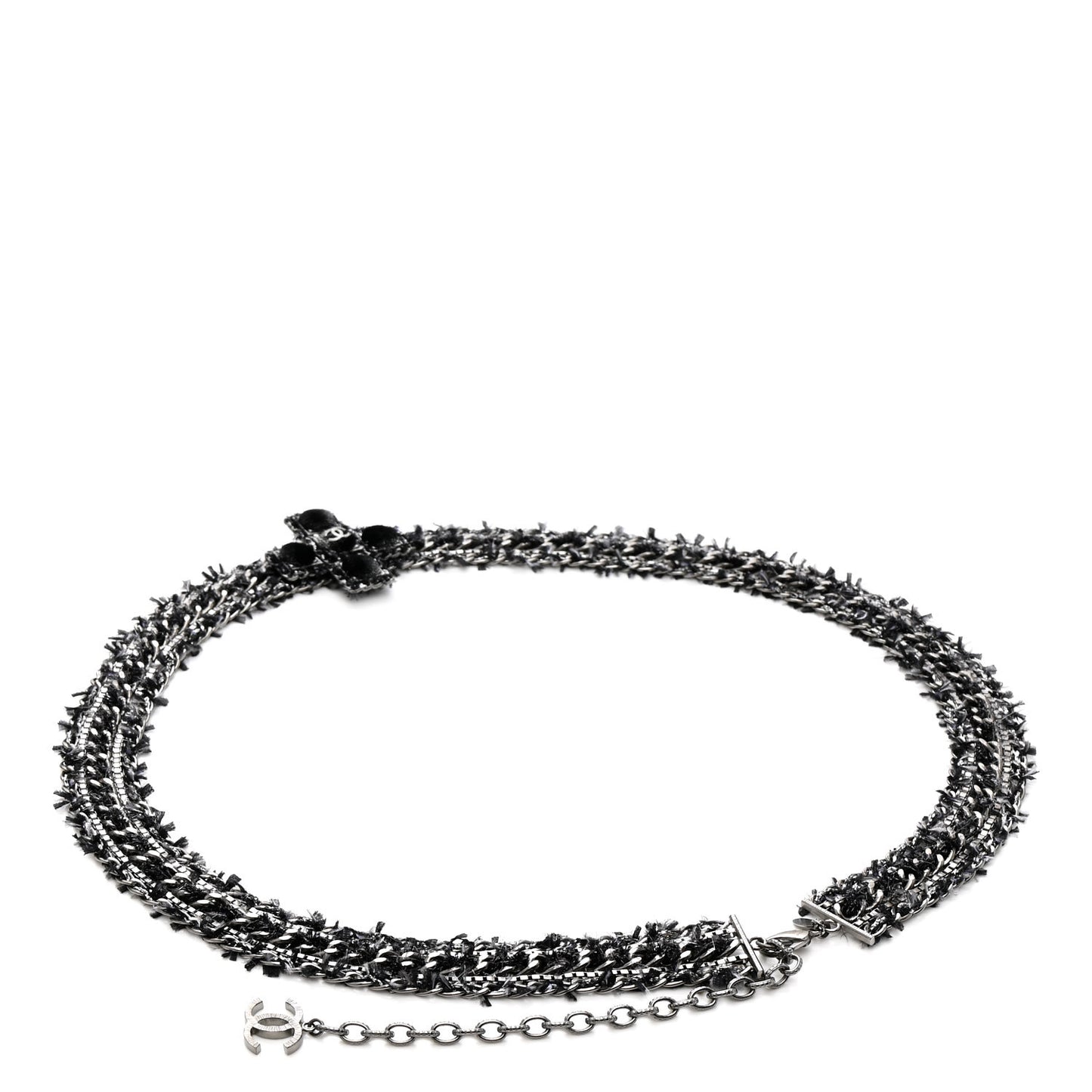 Gripoix Tweed Velour CC Cross Chain Belt Black Multicolor