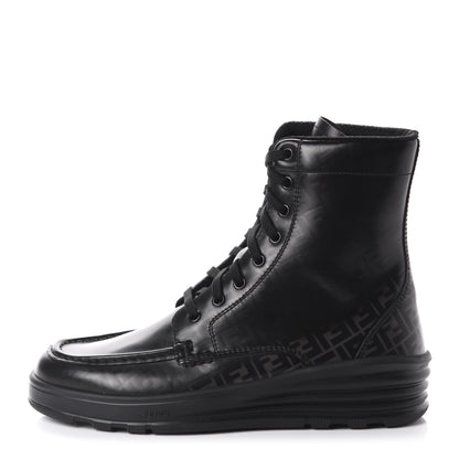 Fendi Calfskin FF Logo Ankle Biker Boots 39 Asfalto Black 1 of 11