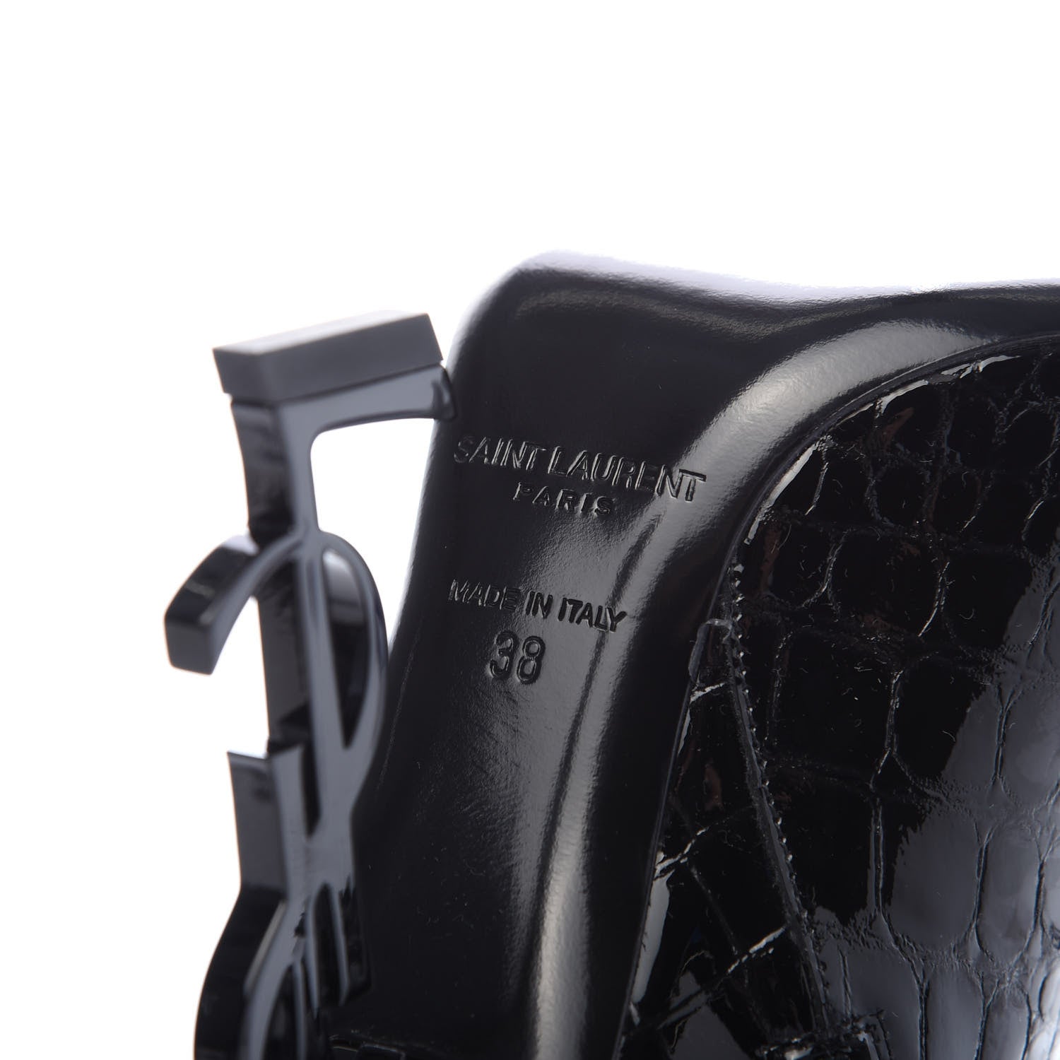 Saint Laurent Alligator Embossed Patent Calfskin Opyum 110 Ankle Boots 38 Black 6 of 8