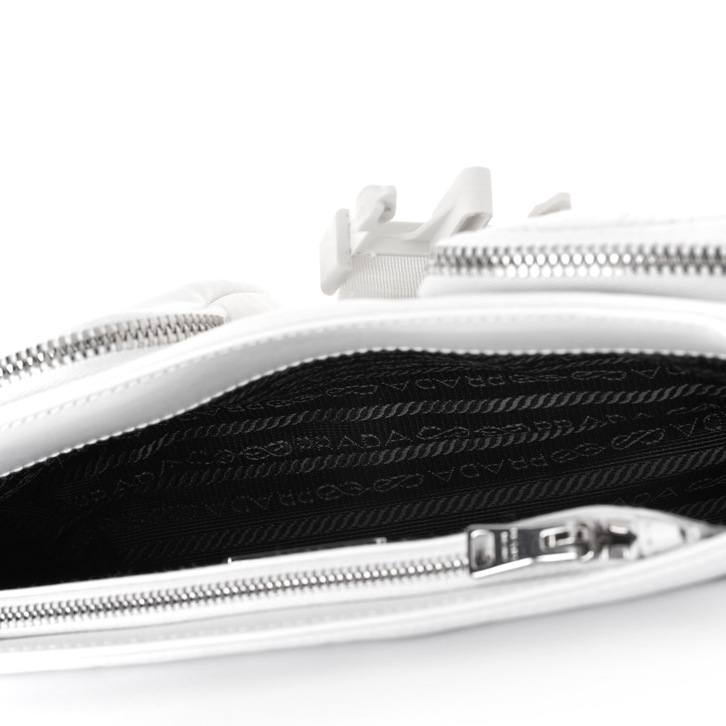 Re-Nylon Spazzolato Double Pocket Buckle Shoulder Bag White