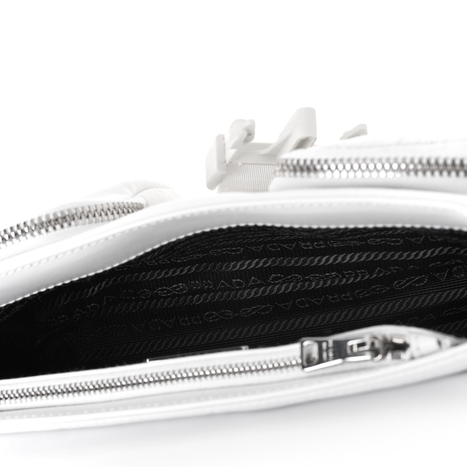 Prada Re-Nylon Spazzolato Double Pocket Buckle Shoulder Bag White 5 of 12