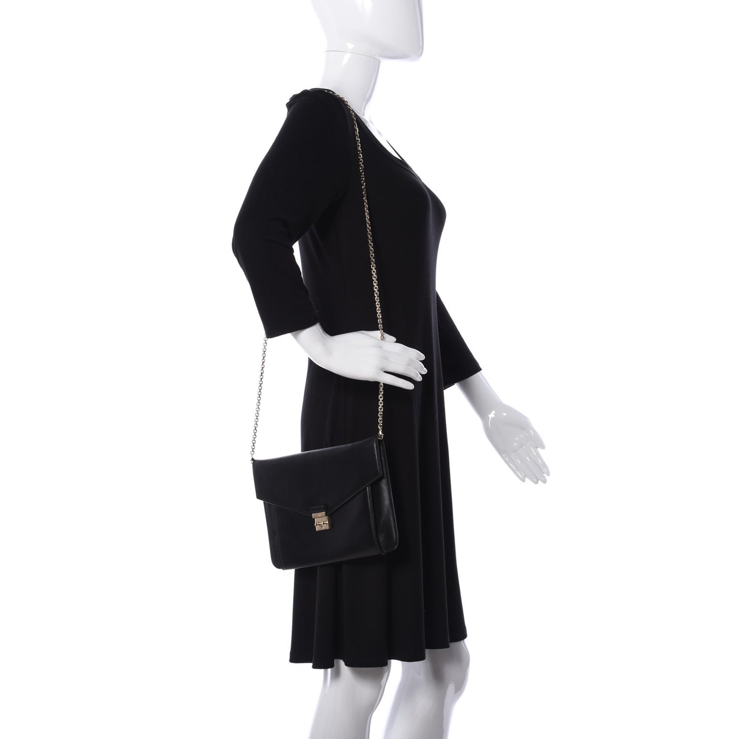 Calfskin Envelope Chain Clutch Black