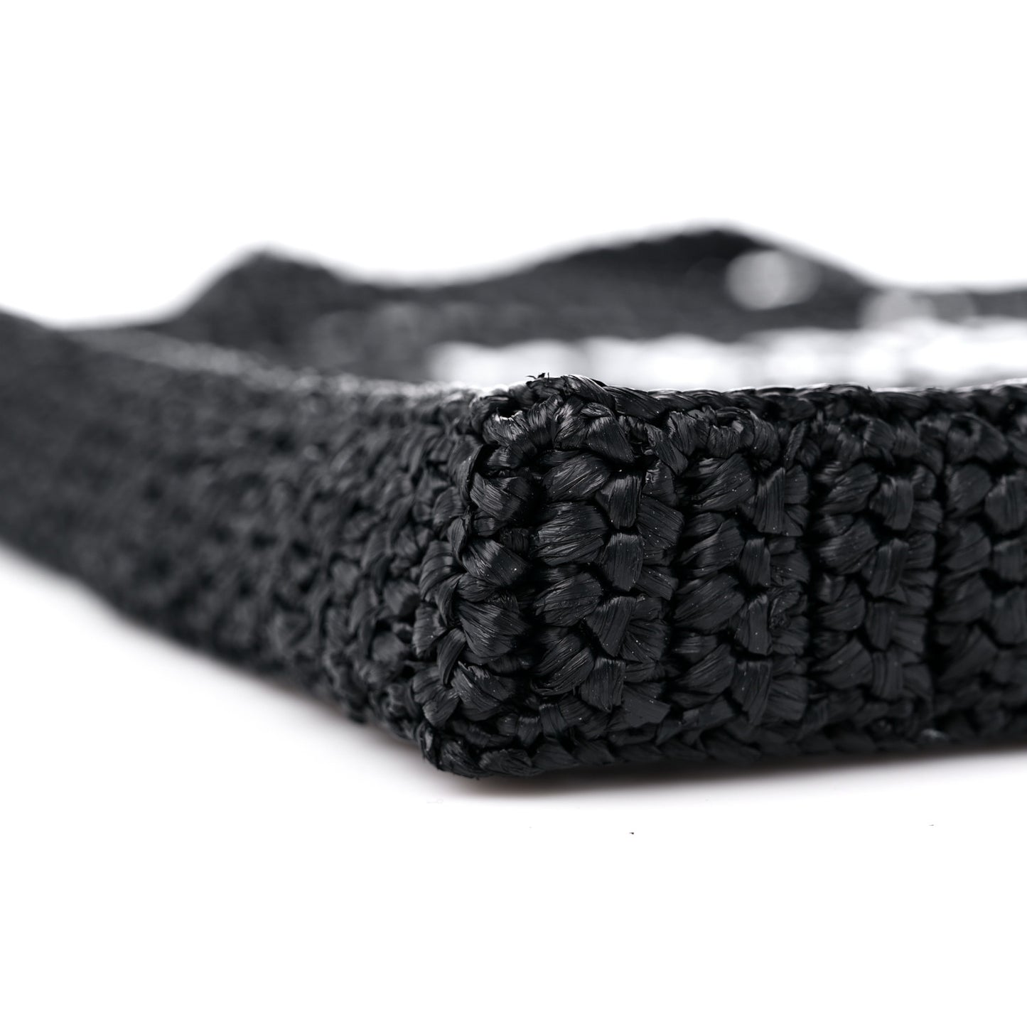 Yarn Raffia Effect Crochet Logo Embroidered Tote Bag Black