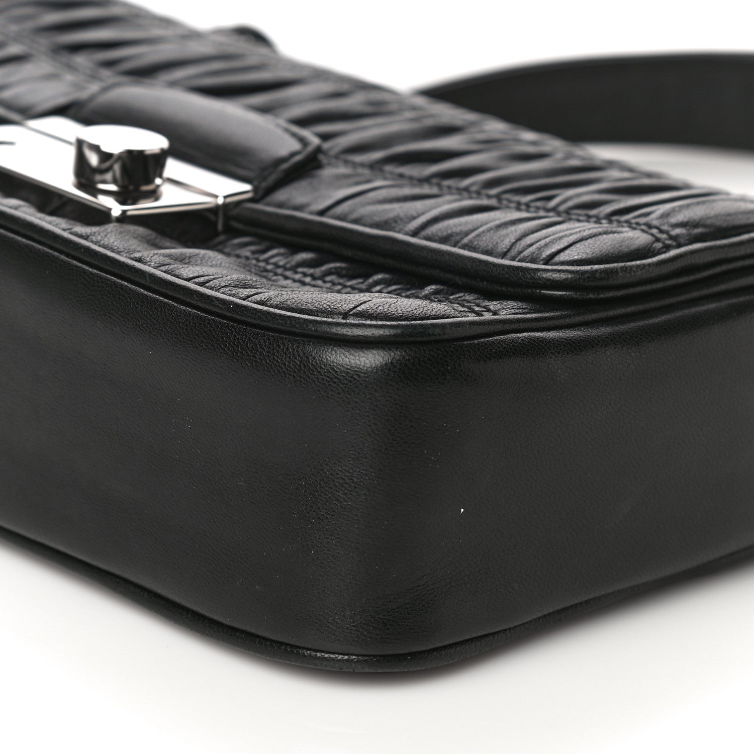 Prada Nappa Gaufre Small Sound Chain Flap Shoulder Bag Black 9 of 14