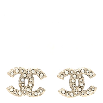 Chanel Metal Graduated Pearl Crystal CC Earrings Gold 1 of 5