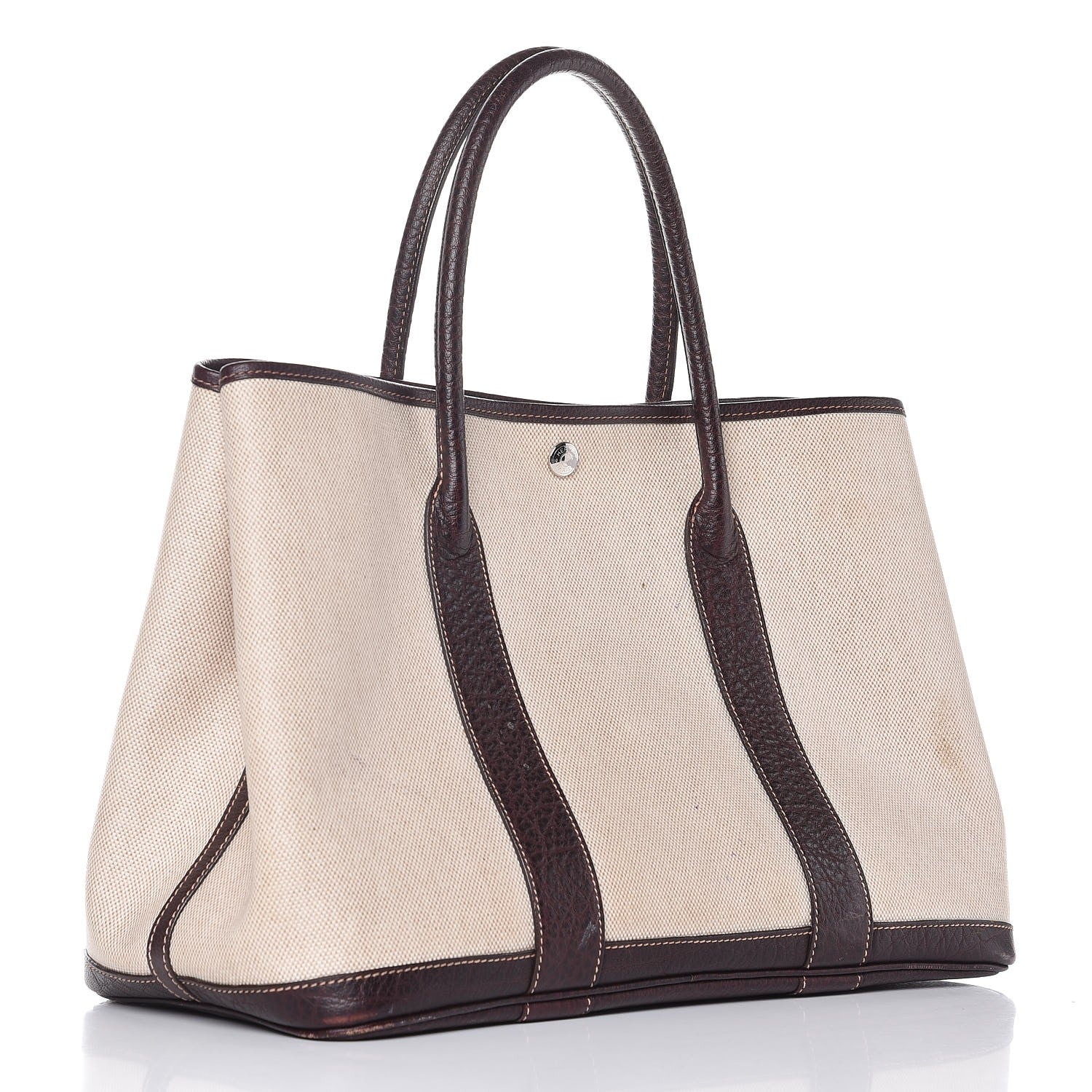 Hermes Buffle Skipper Toile Garden Party 36 MM Tote Marron Fonce 3 of 12