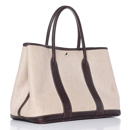Hermes Buffle Skipper Toile Garden Party 36 MM Tote Marron Fonce 3 of 12