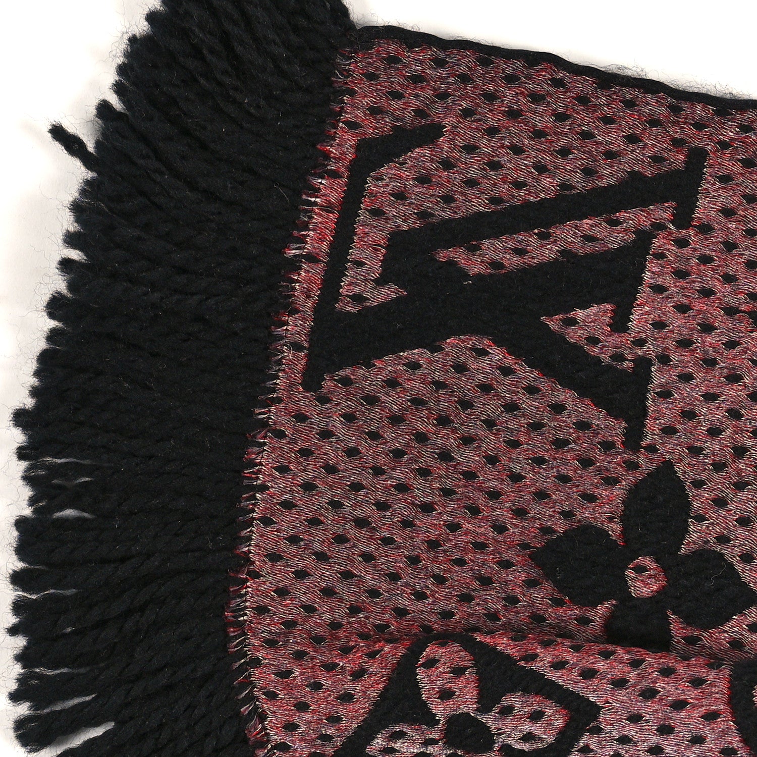 Louis Vuitton Wool Silk Monogram Giant Jungle Logomania Shine Scarf Black Red 4 of 4