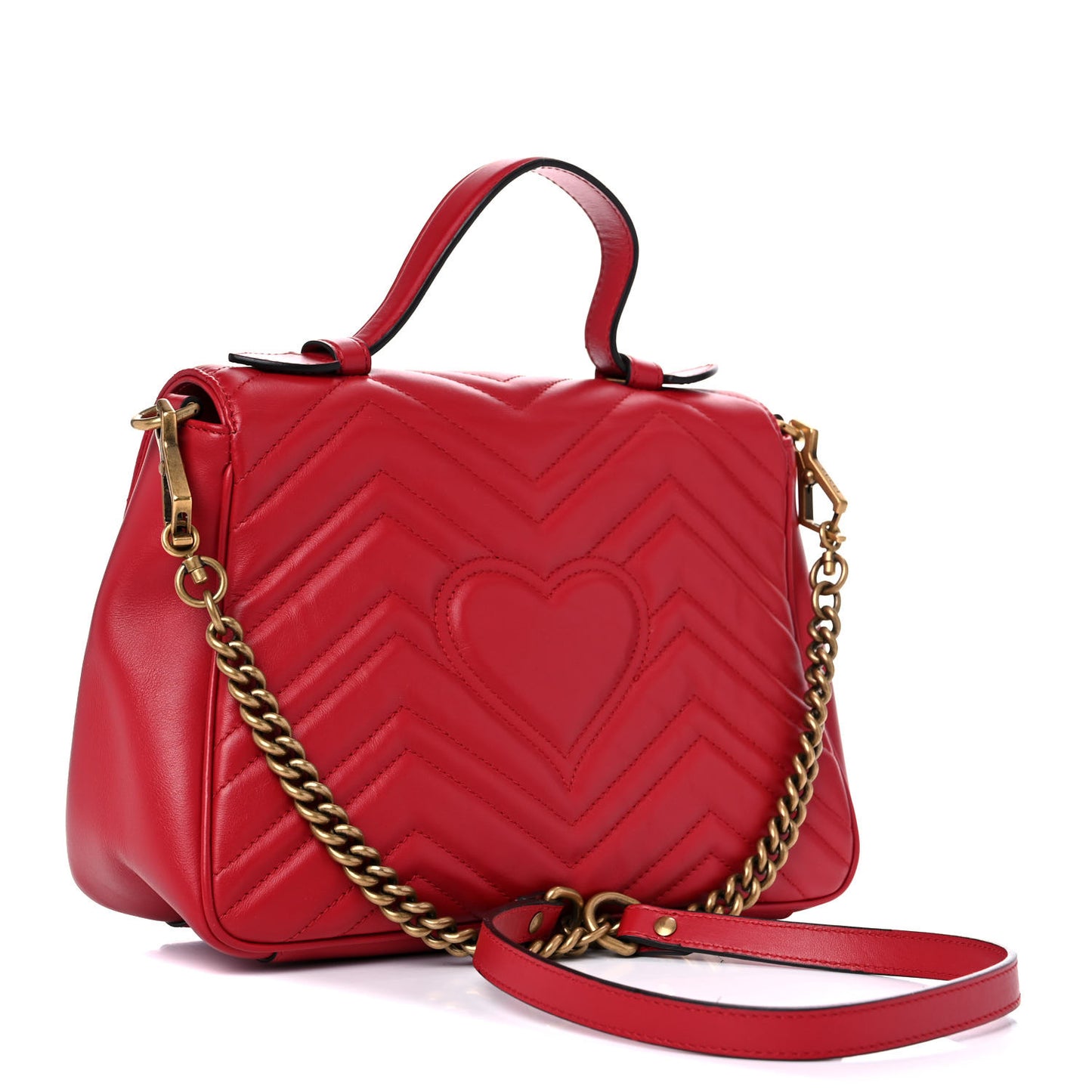 Calfskin Matelasse Small GG Marmont Top Handle Shoulder Bag Hibiscus Red