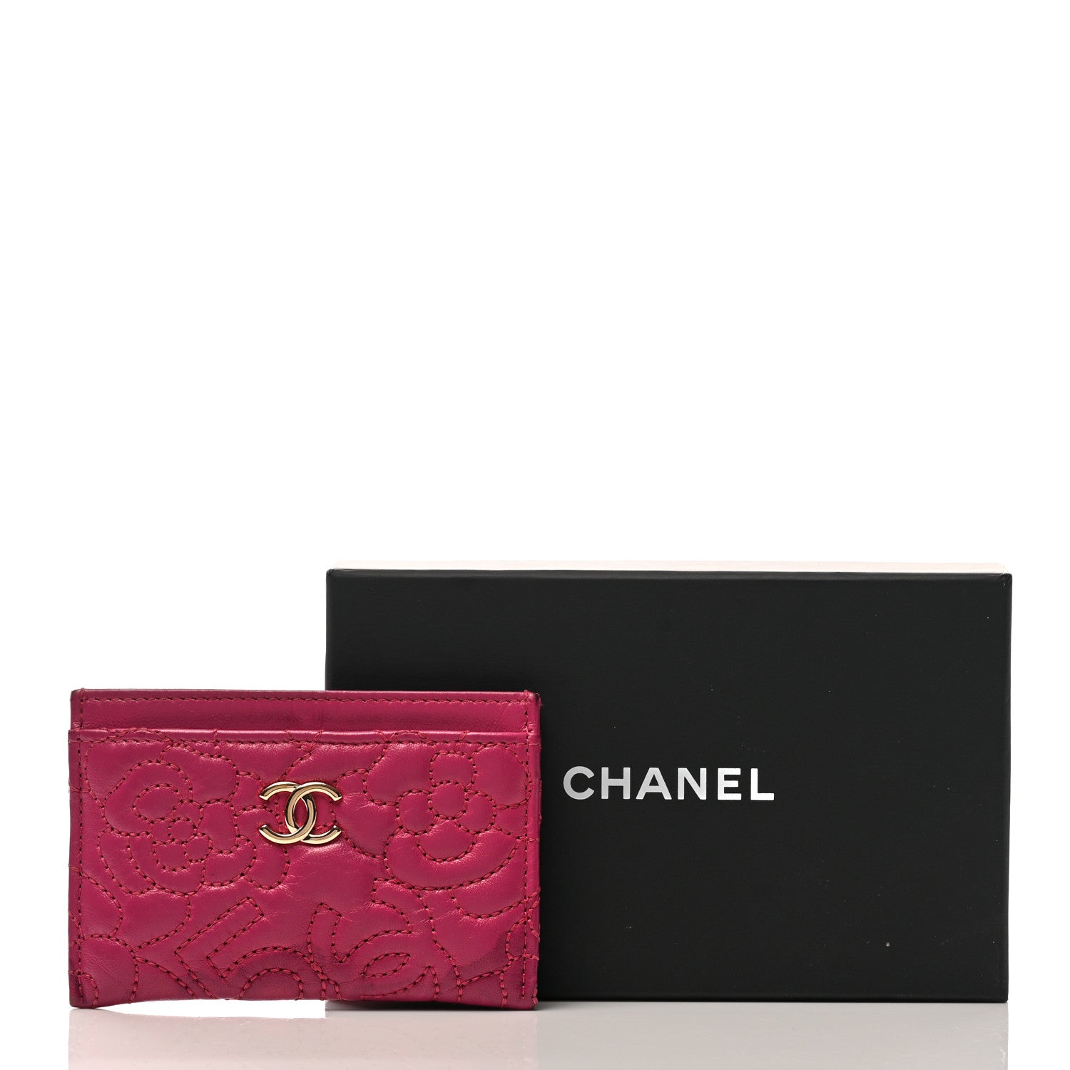 Chanel Lambskin Camellia Embossed Card Holder Fuchsia 9 of 9