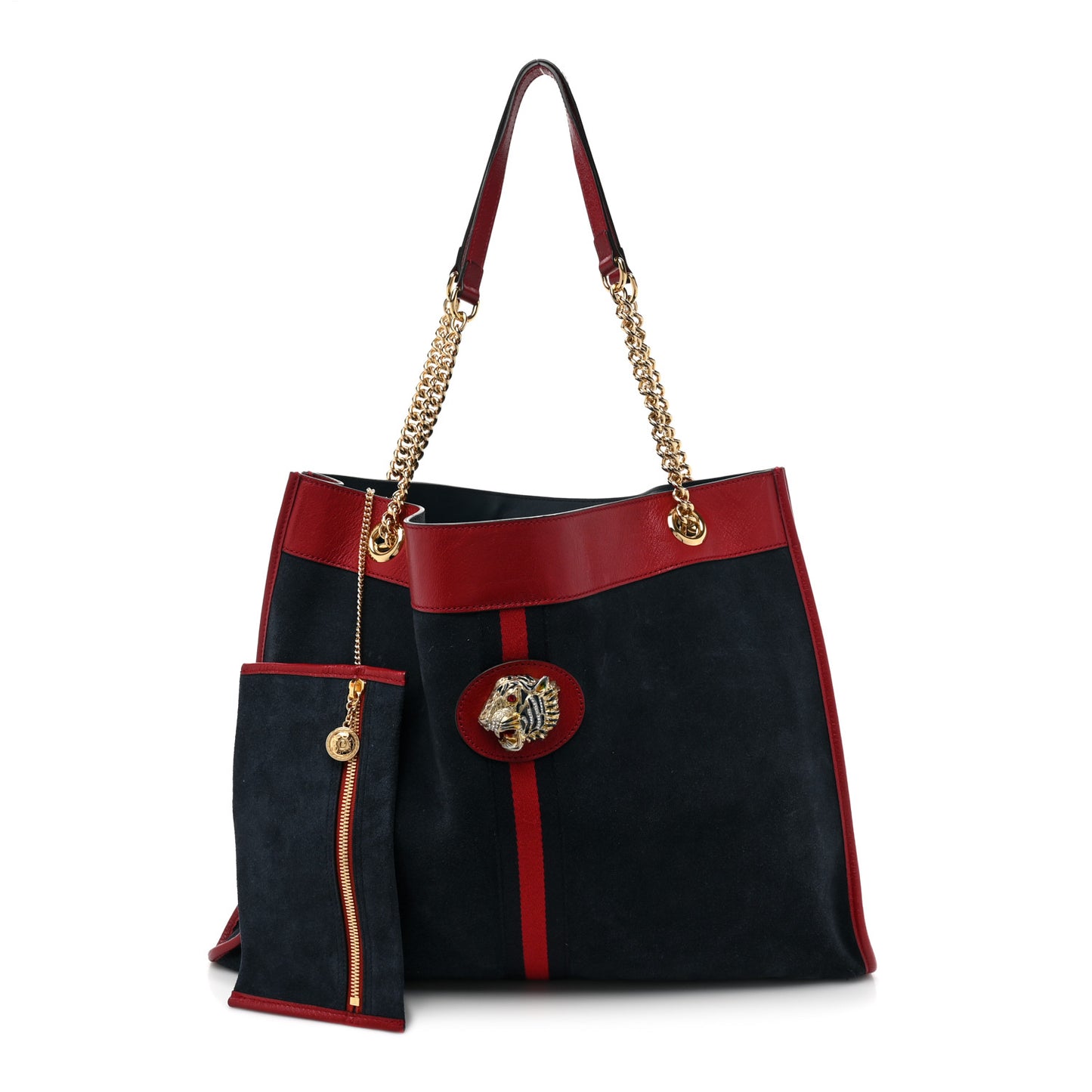 Suede Calfskin Large Rajah Chain Tote New Blue Romantic Cherry