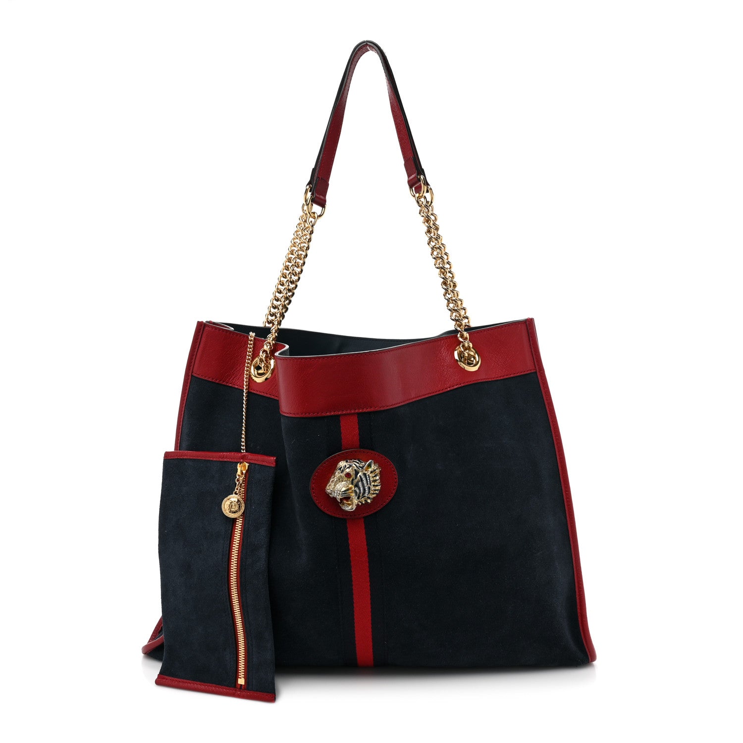 Gucci Suede Calfskin Large Rajah Chain Tote New Blue Romantic Cherry 2 of 13