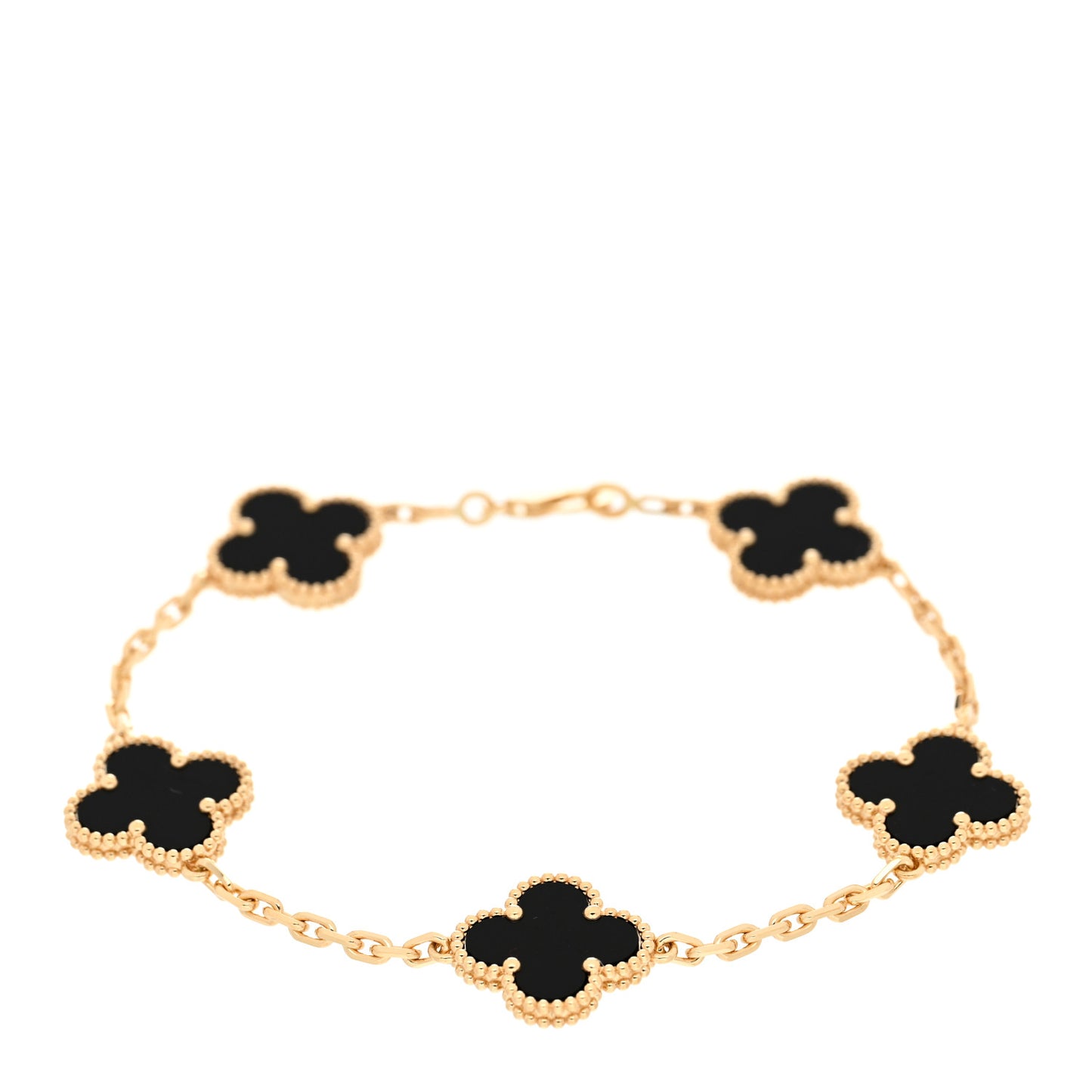 18K Yellow Gold Black Onyx 5 Motifs Vintage Alhambra Bracelet