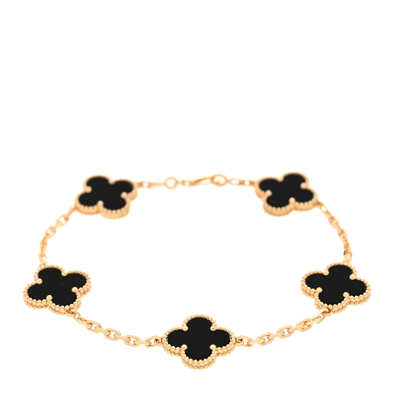 Van Cleef & Arpels 18K Yellow Gold Black Onyx 5 Motifs Vintage Alhambra Bracelet 1 of 5