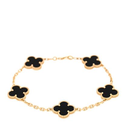 Van Cleef & Arpels 18K Yellow Gold Black Onyx 5 Motifs Vintage Alhambra Bracelet 1 of 5