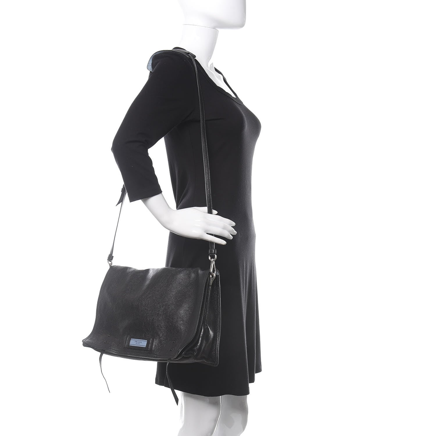 Prada Glace Calf Etiquette Flap Black Astrale 2 of 11