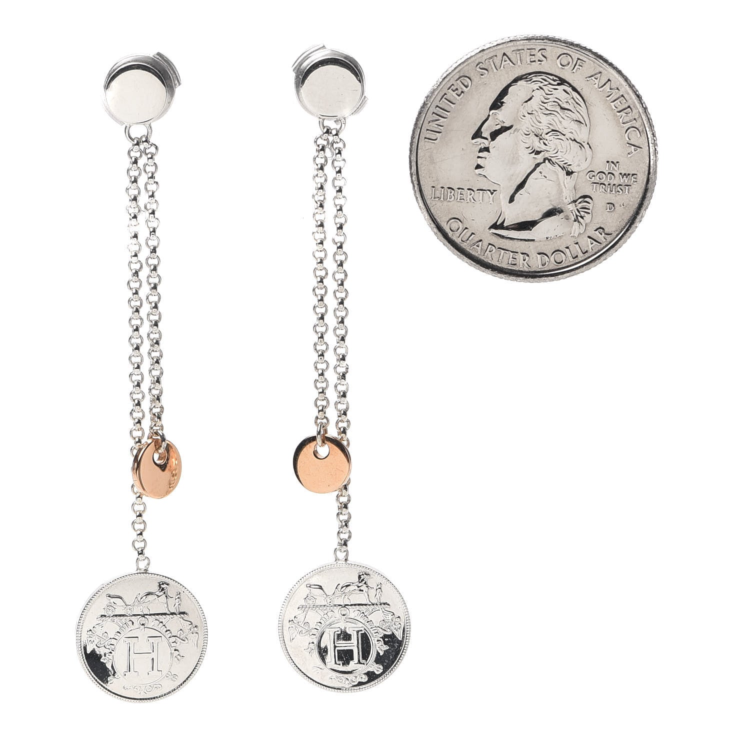 Hermes Sterling Silver 18K Rose Gold PM Ex-Libris Earrings 2 of 5