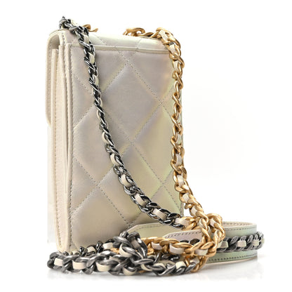 Chanel Iridescent Calfskin Quilted Chanel 19 Phone Holder With Chain White 3 of 10