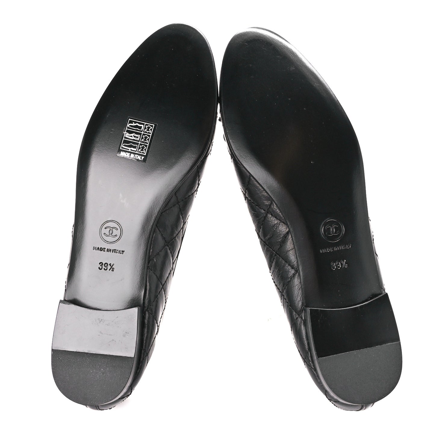 Aged Calfskin Quilted CC Cap Toe Ballerina Flats 39.5 Black